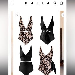 BAIIA Women's Black and Beige Zebra One-Piece Swimsuit (4 pieces, mix and match)